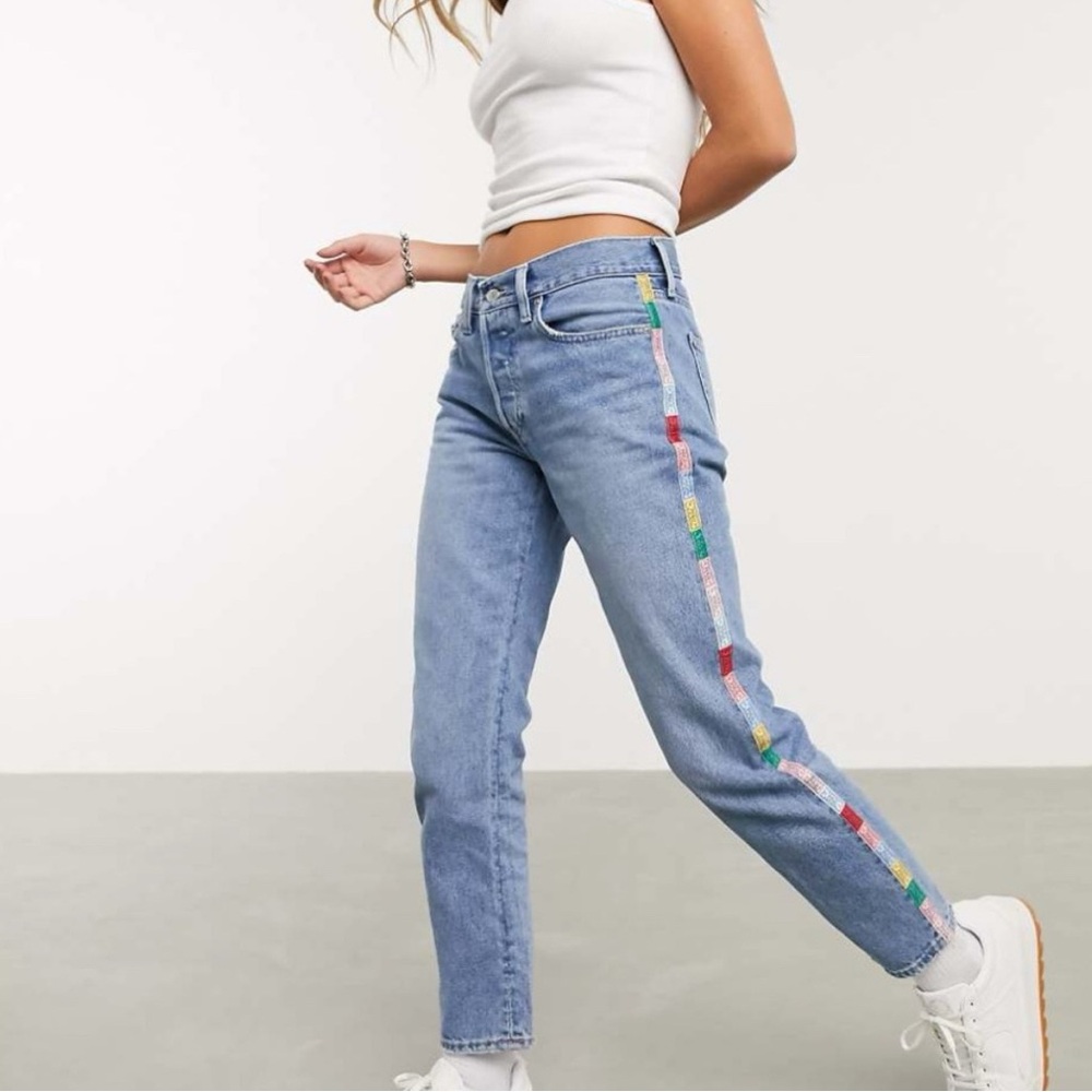 CLEAROUT rare Ralph Lauren Boyfiend Jeans with Colorful logo tape seam